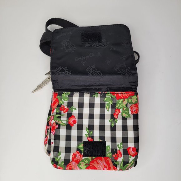 Betseyville Crossbody Bag Purse Black White Red Flowers - Picture 4 of 8